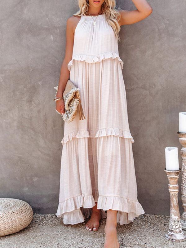 Women's A-Line Sleeveless Long Ruffle Dress