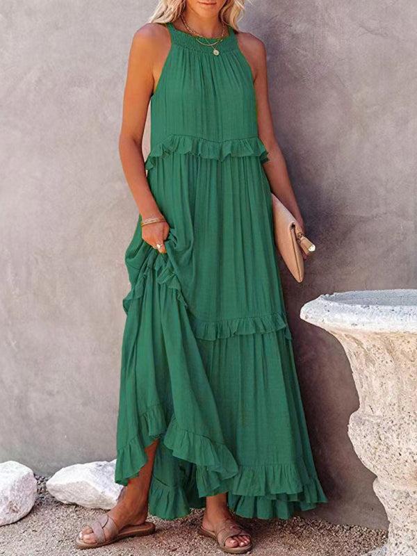Women's A-Line Sleeveless Long Ruffle Dress