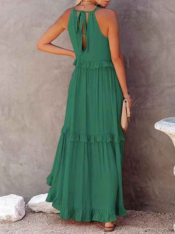Women's A-Line Sleeveless Long Ruffle Dress