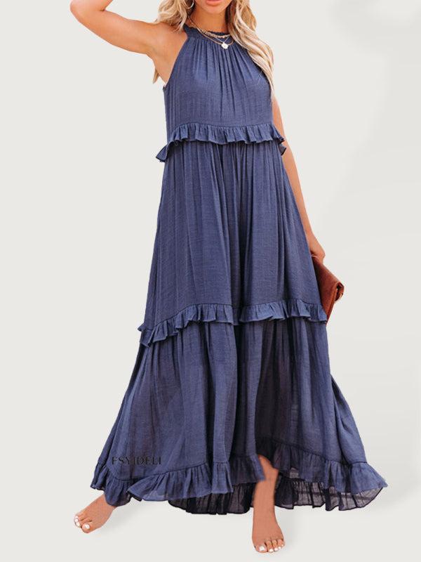 Women's A-Line Sleeveless Long Ruffle Dress
