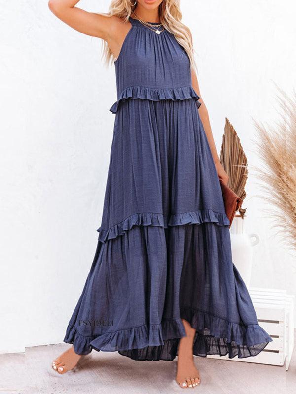 Women's A-Line Sleeveless Long Ruffle Dress