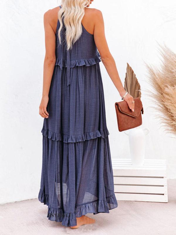 Women's A-Line Sleeveless Long Ruffle Dress