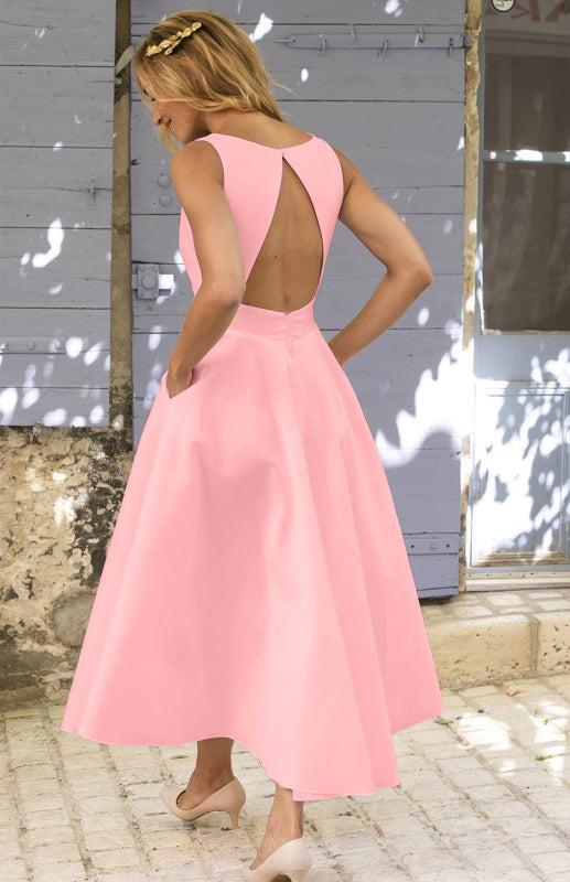 Women's Backless A-Line Long Length Elegant Satin Dress