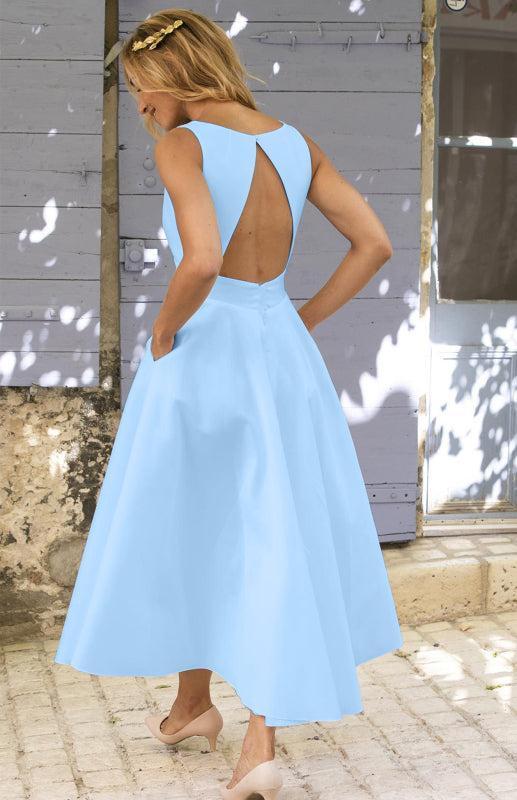 Women's Backless A-Line Long Length Elegant Satin Dress