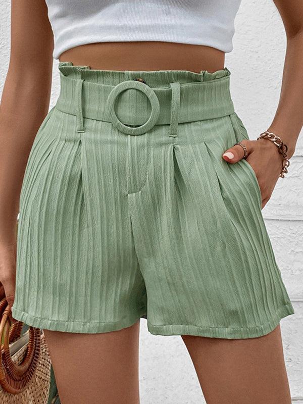 Women's Belted Pleated Shorts With Side Pockets