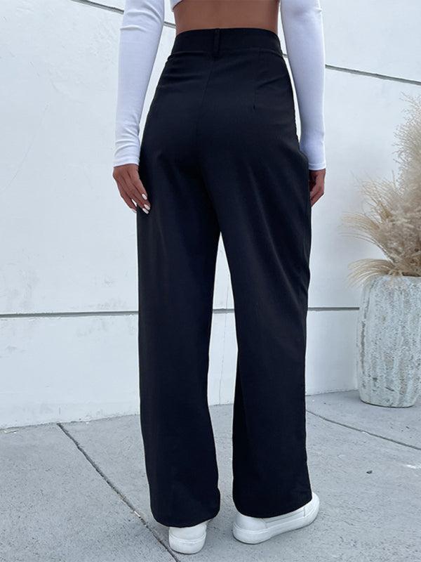 Women's Black High Waist Casual Wide Leg Trousers