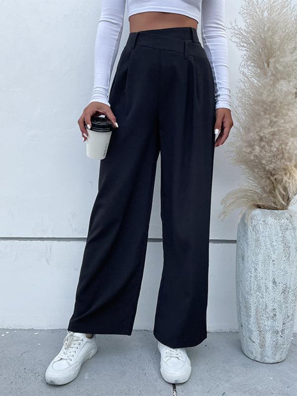 Women's Black High Waist Casual Wide Leg Trousers