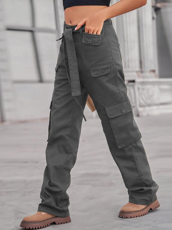 Women's Cargo Trousers With Belt And Side Pockets