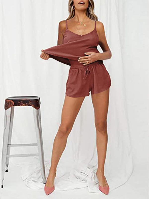 Women's Casual Camisole And Drawstring Shorts Set