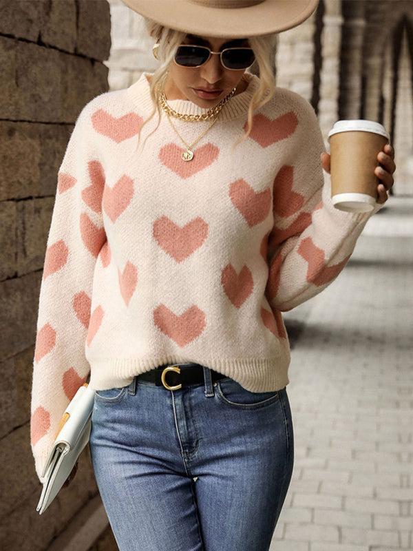 Women's Casual Heart Print Knit Jumper