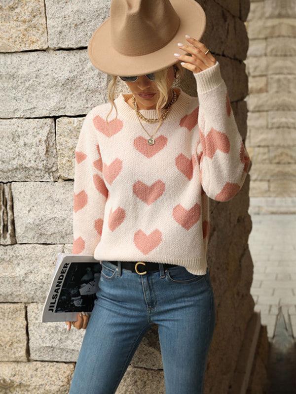 Women's Casual Heart Print Knit Jumper