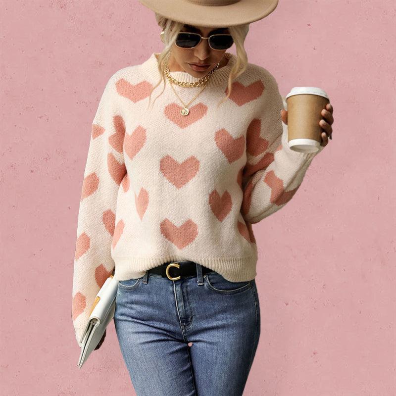 Women's Casual Heart Print Knit Jumper