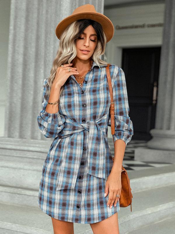 Women’s Check Print Collar Shirt Dress