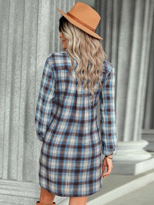 Women’s Check Print Collar Shirt Dress
