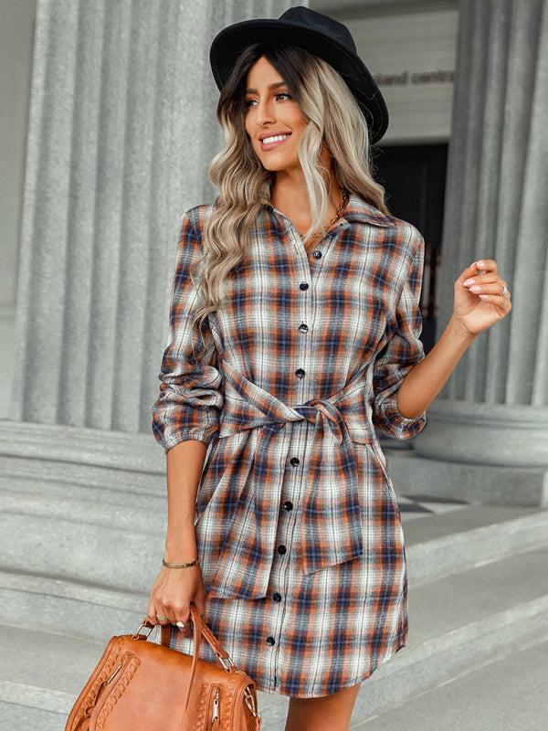 Women’s Check Print Collar Shirt Dress
