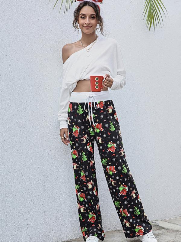 Women's Christmas Print Drawstring Casual Loungewear Trousers