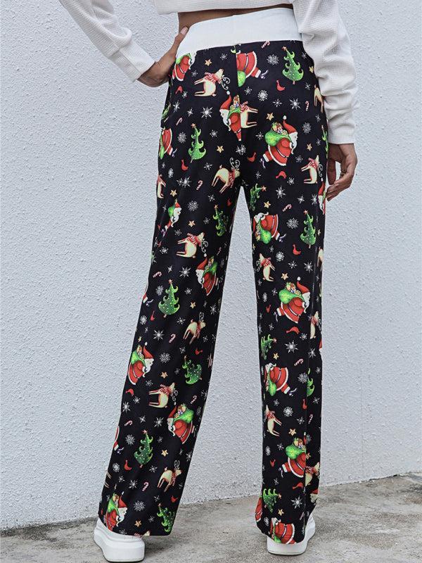 Women's Christmas Print Drawstring Casual Loungewear Trousers