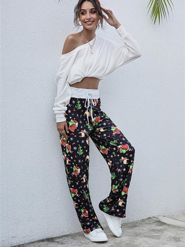 Women's Christmas Print Drawstring Casual Loungewear Trousers