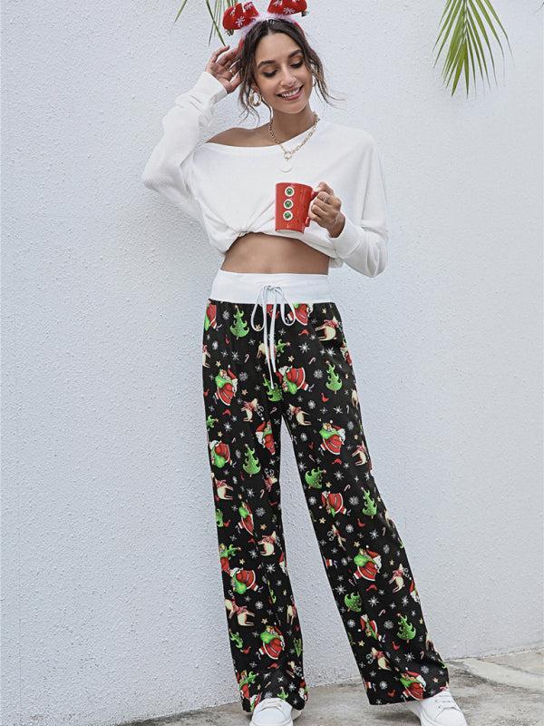 Women's Christmas Print Drawstring Casual Loungewear Trousers