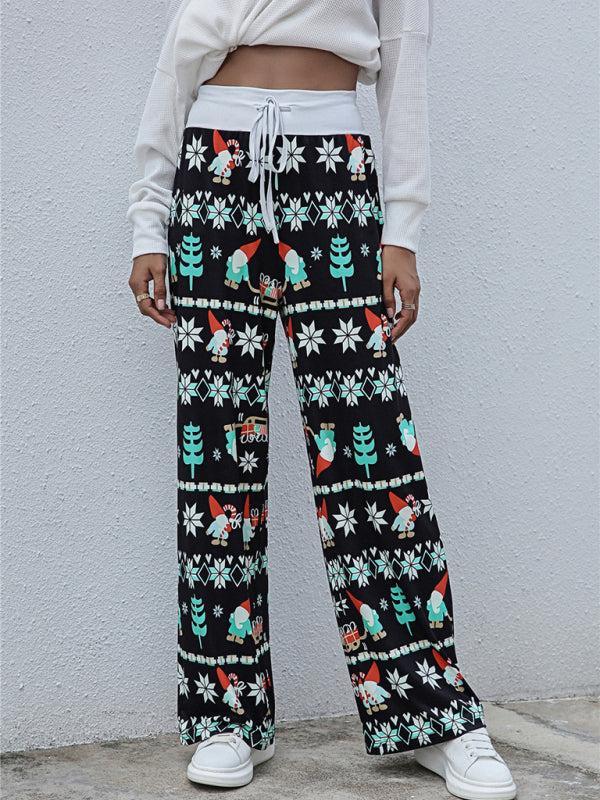 Women's Christmas Print Drawstring Casual Loungewear Trousers