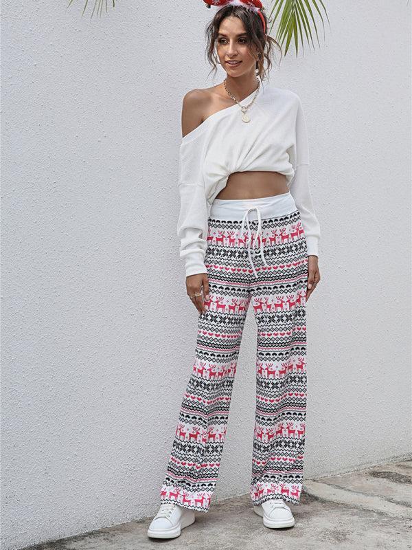 Women's Christmas Print Drawstring Casual Loungewear Trousers