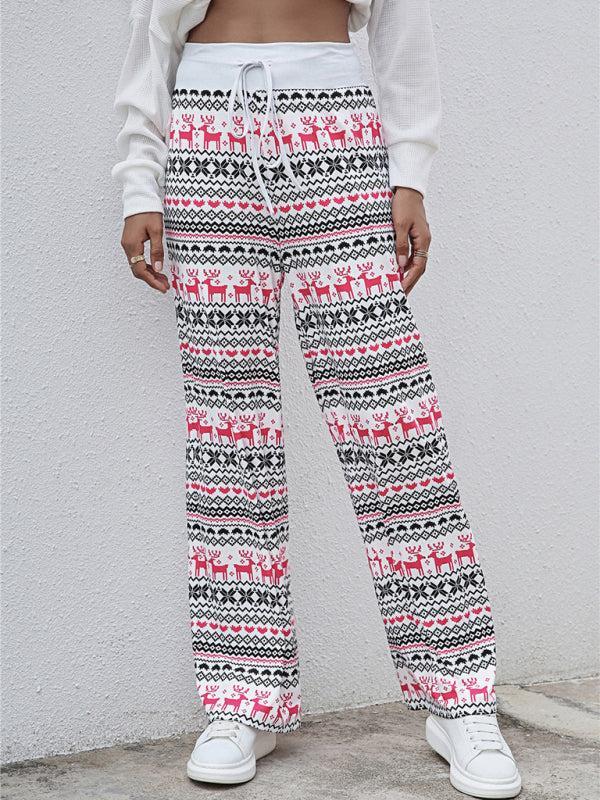Women's Christmas Print Drawstring Casual Loungewear Trousers
