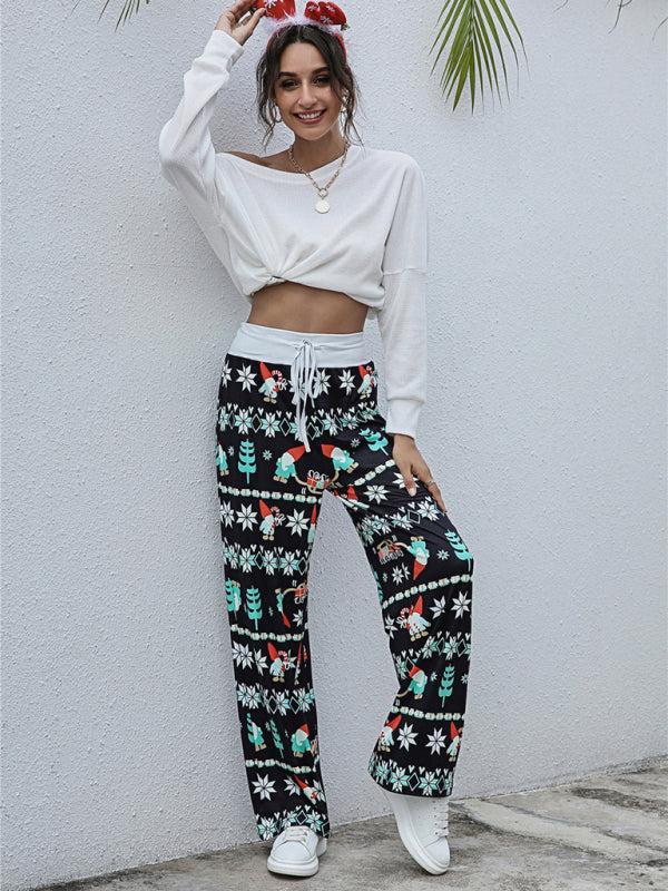 Women's Christmas Print Drawstring Casual Loungewear Trousers