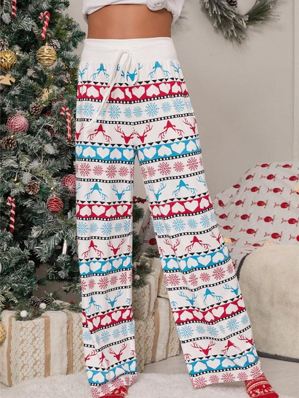 Women's Christmas Print Drawstring Casual Loungewear Trousers