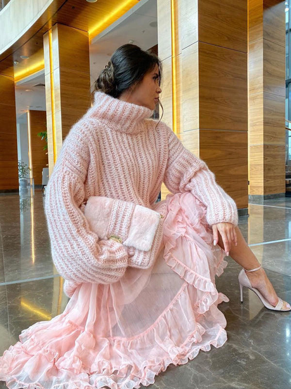 Women's Chunky Knit Oversized Turtleneck Jumper