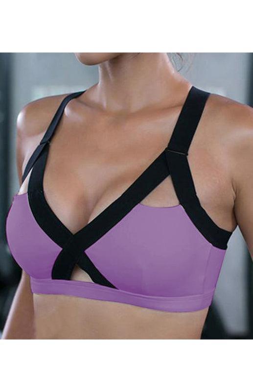 Women's Colour Contrast Cross Elastic Sports Bra
