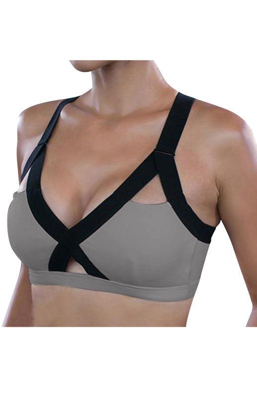 Women's Colour Contrast Cross Elastic Sports Bra