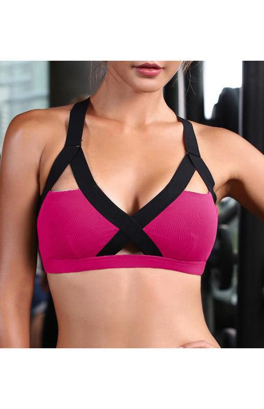 Women's Colour Contrast Cross Elastic Sports Bra