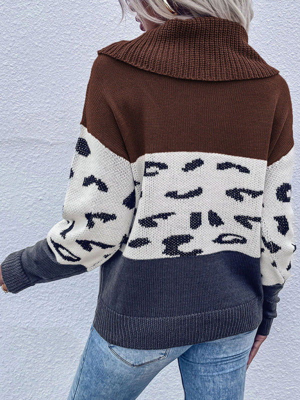 Women’s Cowl Neck Jumper With Colour Block Print
