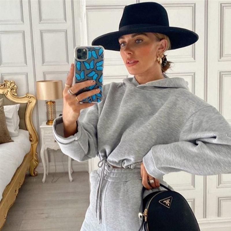 Women's Cropped Overhead Drawstring Hoody And Joggers