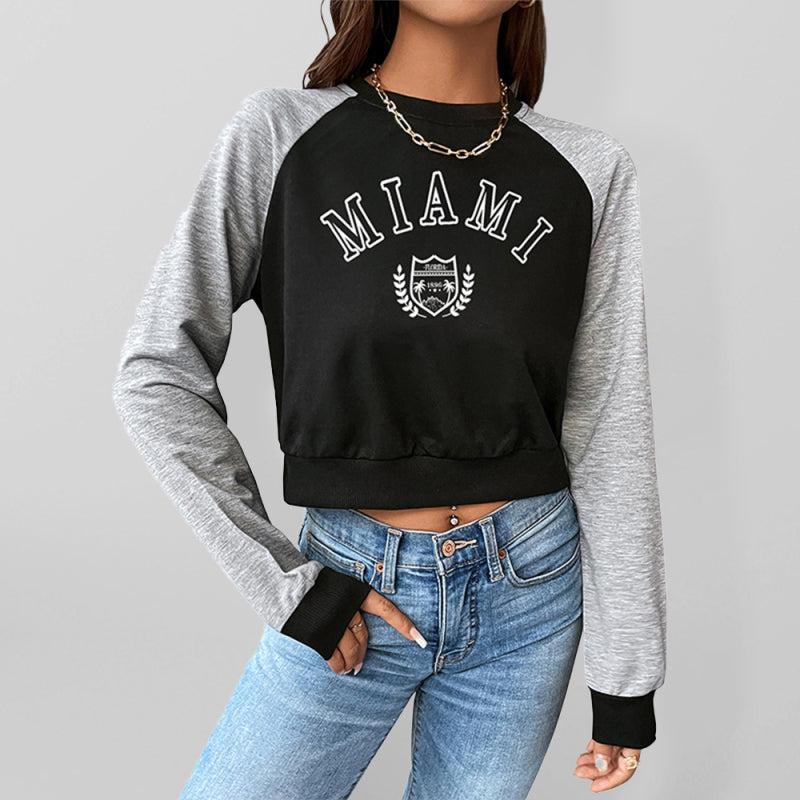 Women's Cropped Raglan Long Sleeve Slogan Sweatshirt