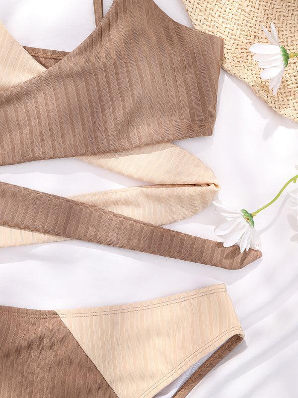 Women's Cross Strap Colour Contrast Bikini