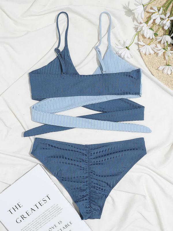 Women's Cross Strap Colour Contrast Bikini