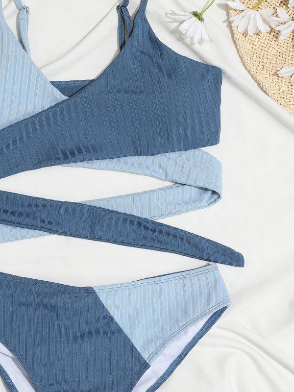 Women's Cross Strap Colour Contrast Bikini