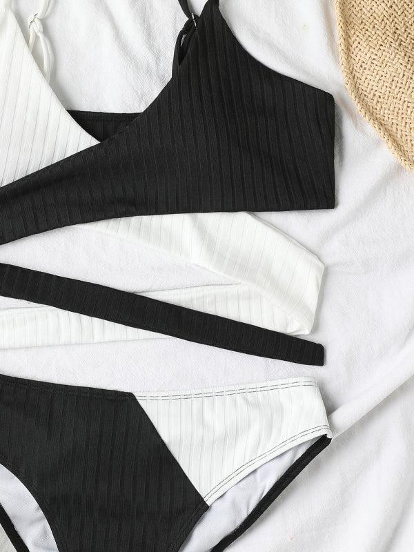 Women's Cross Strap Colour Contrast Bikini