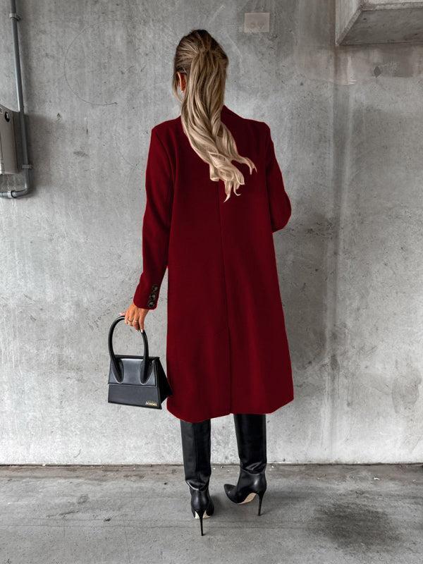 Women's Double Breasted Mid Length Button Closure Coat With Pockets