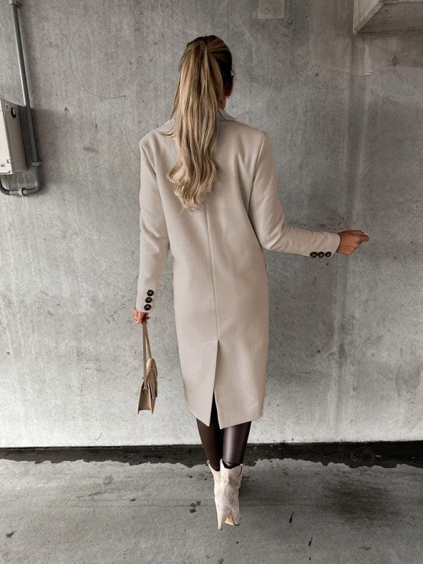 Women's Double Breasted Mid Length Button Closure Coat With Pockets