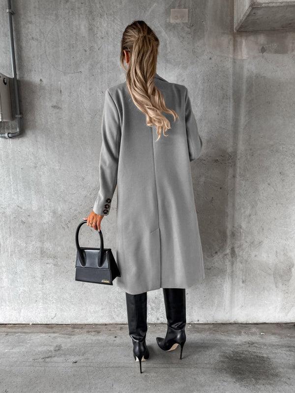 Women's Double Breasted Mid Length Button Closure Coat With Pockets