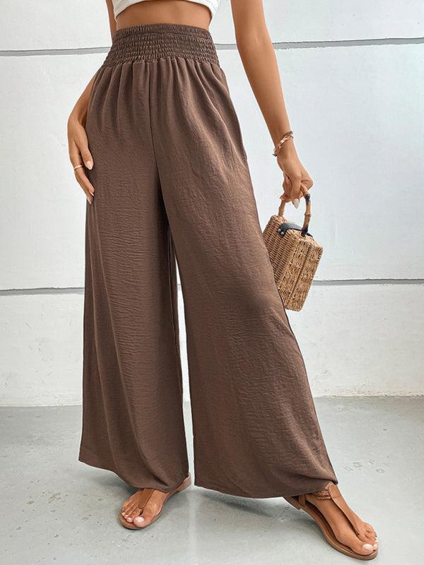 Women's Elasticated Waist Solid Colour Wide Leg Trousers