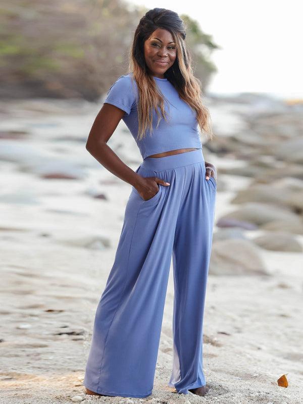 Women's Fitted Top and Flowy Trousers Matching Loungewear Set