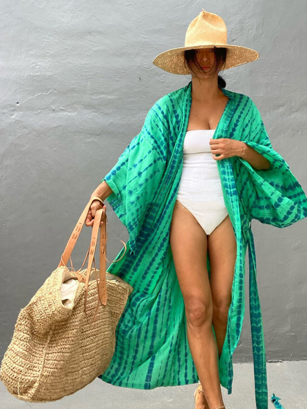 Women's Floor Length Bohemian Beach Cover Up With Tie Belt