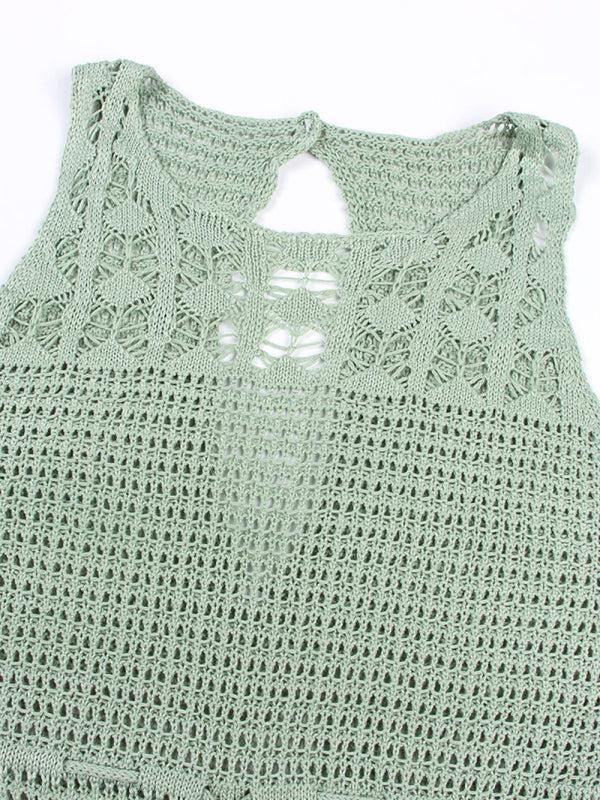 Women's Floor Length Hollow Knit Tassel Beach Cover Up