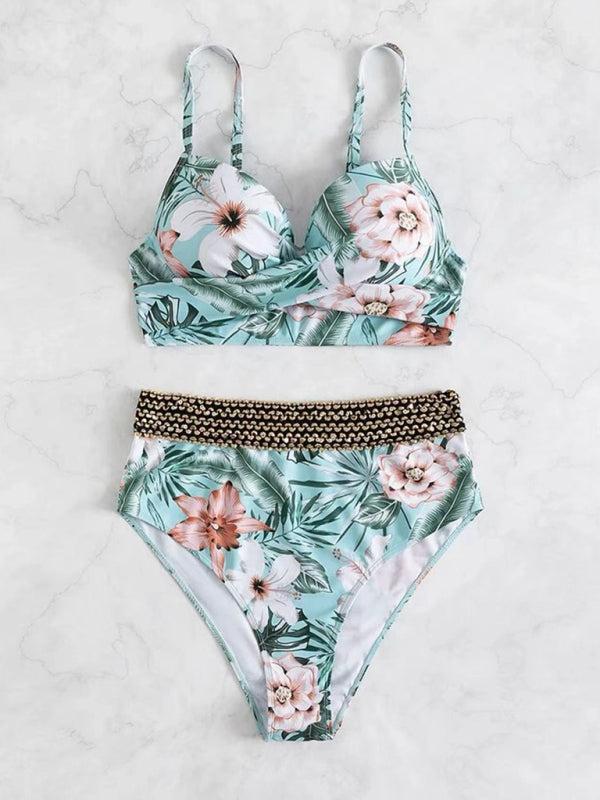 High-waist floral bikini with underwired top