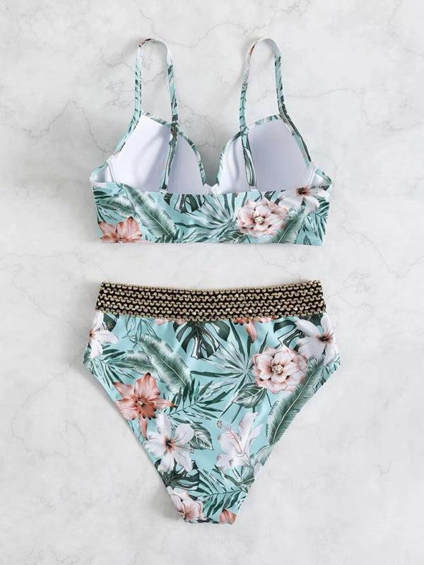 High-waist floral bikini with underwired top