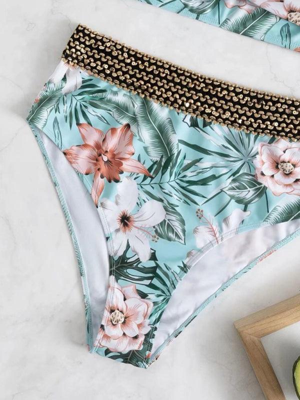 High-waist floral bikini with underwired top
