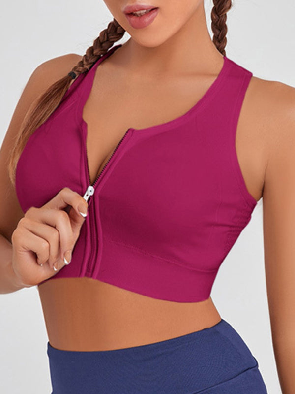 Women's Gym Cropped Tank Top With Front Zip Fastening